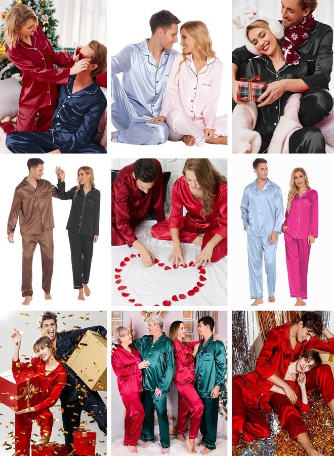 Ekouaer Couples Matching Pajamas Silk Long Sleeve Sleepwear Satin Soft Button Down Loungewear Pjs Set,Black with Snowflakes,XXL - Image 4